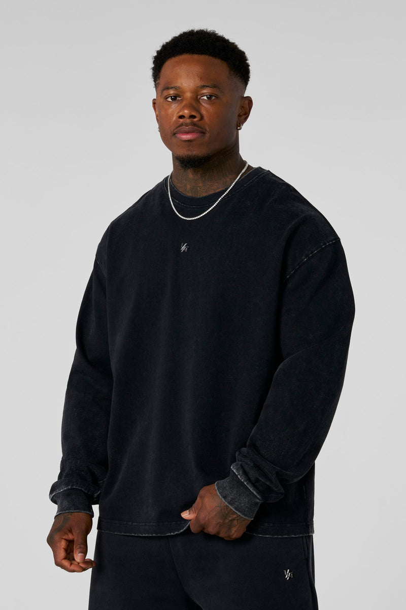 8001 - Elevated Essentials - Longsleeves - Midweight cotton long sleeve with ribbed cuffs and minimal 'Elevated' branding. Durable, comfortable, and perfect for year-round wear in Black Wash.
