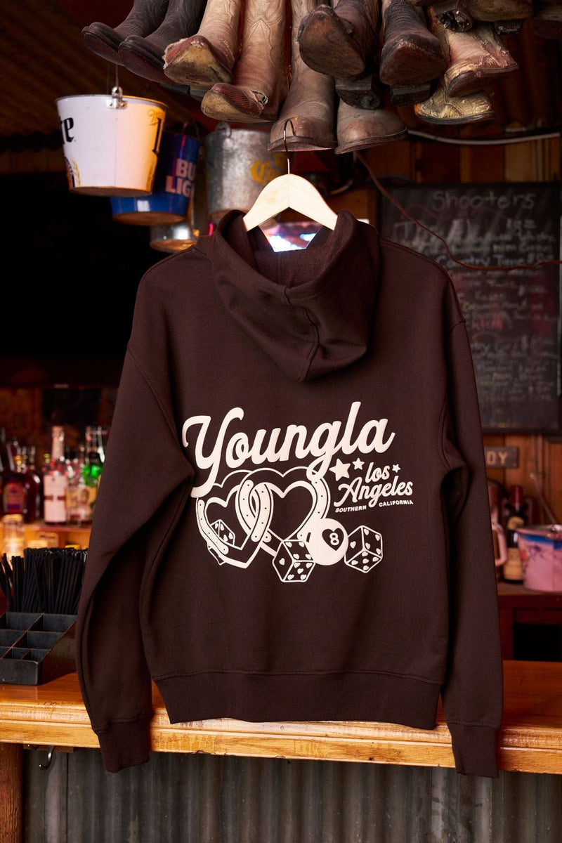 W566 Soft Serve Hoodie- Oversized fluffy fleece hoodie with a fun puff print, offering ultra-soft comfort and cozy style—perfect for pairing with the W271 Puff Print Cuffed Jogger in Brown