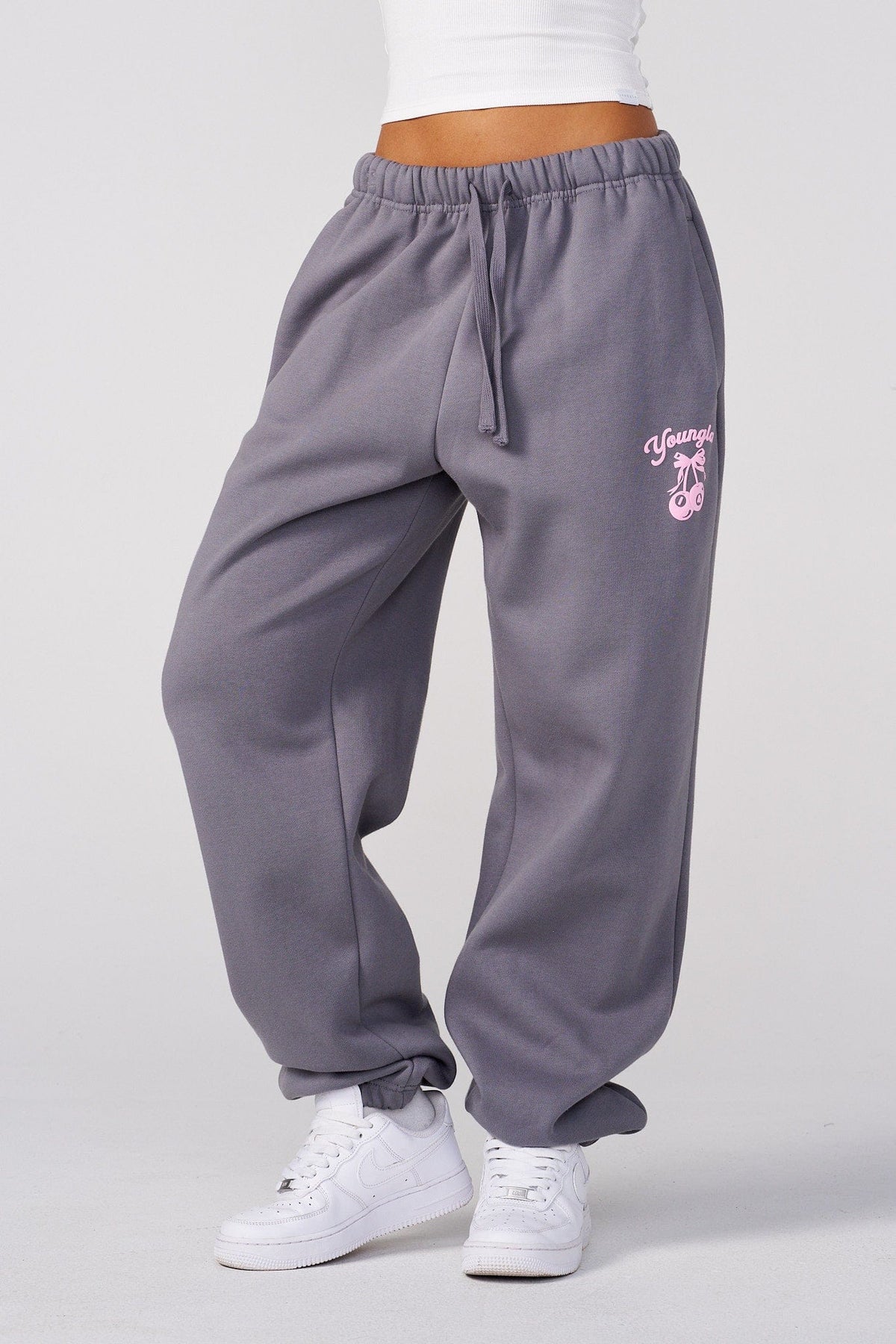 W271 Soft Serve Joggers- Super soft, fluffy fleece joggers with a playful puff print and oversized fit, perfect for cozy, laid-back days or pairing with the matching W566 Puff Print Hoodie in Grey