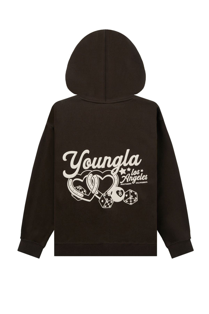 W566 Soft Serve Hoodie- Oversized fluffy fleece hoodie with a fun puff print, offering ultra-soft comfort and cozy style—perfect for pairing with the W271 Puff Print Cuffed Jogger in Brown.