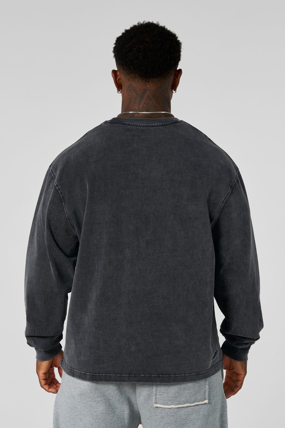 8001 - Elevated Essentials - Longsleeves -  Midweight cotton long sleeve with ribbed cuffs and minimal 'Elevated' branding. Durable, comfortable, and perfect for year-round wear in Grey Wash.