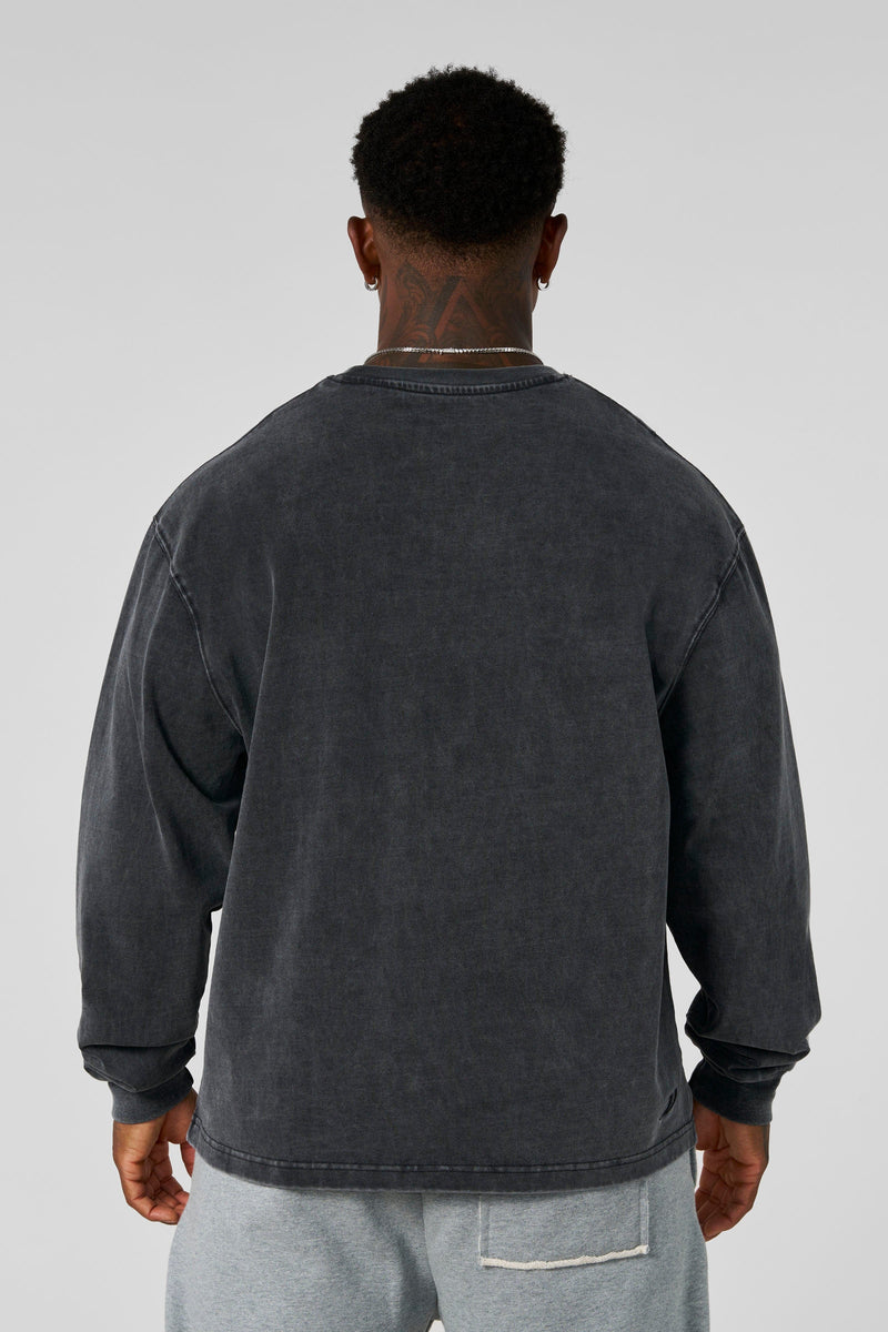 8001 - Elevated Essentials - Longsleeves -  Midweight cotton long sleeve with ribbed cuffs and minimal 'Elevated' branding. Durable, comfortable, and perfect for year-round wear in Grey Wash.