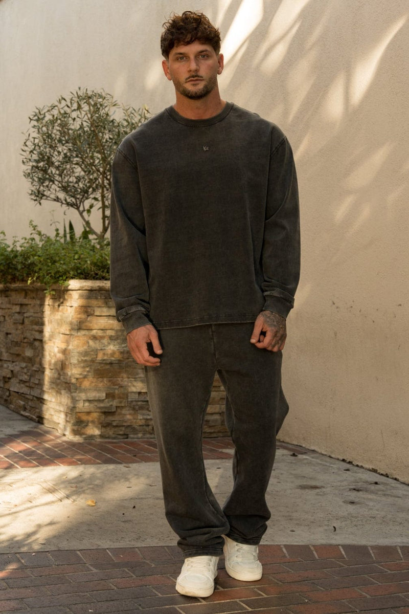 8001 - Elevated Essentials - Longsleeves -  Midweight cotton long sleeve with ribbed cuffs and minimal 'Elevated' branding. Durable, comfortable, and perfect for year-round wear in Grey Wash.