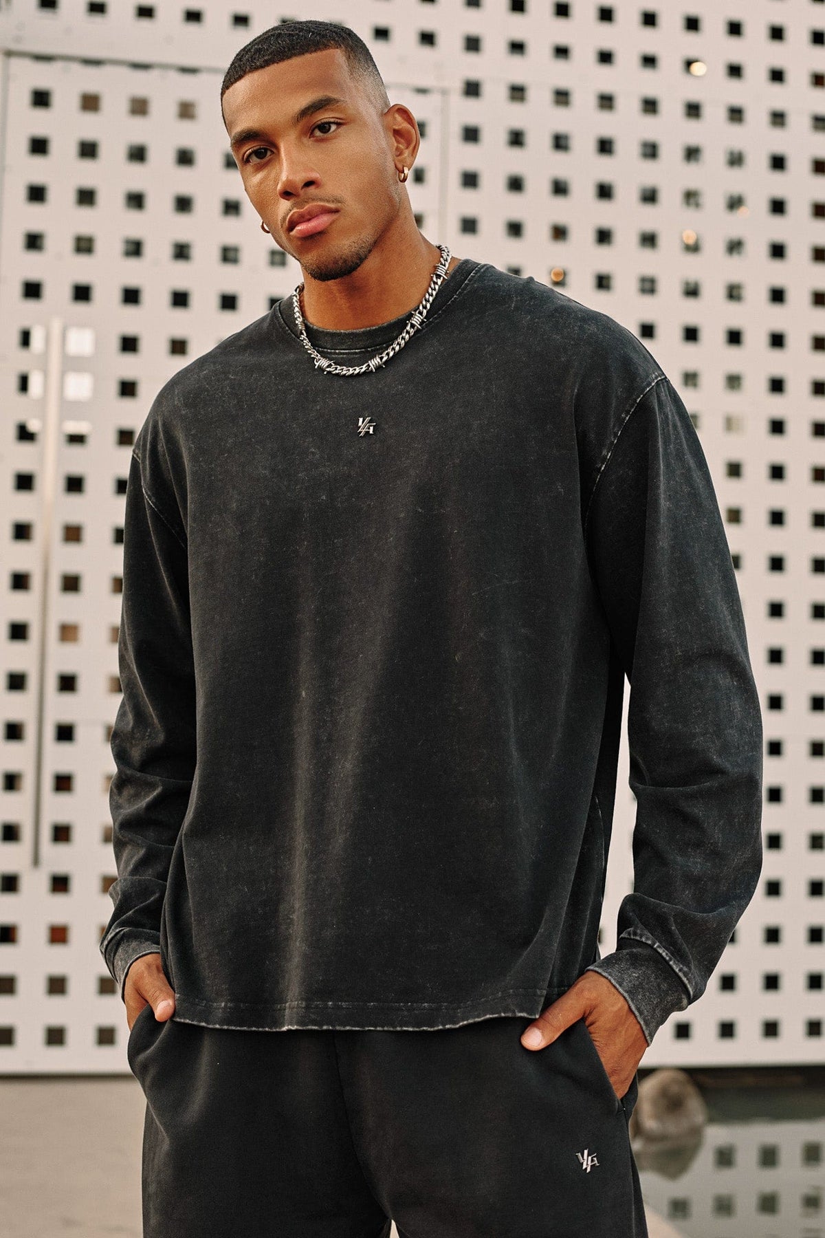8001 - Elevated Essentials - Longsleeves -  Midweight cotton long sleeve with ribbed cuffs and minimal 'Elevated' branding. Durable, comfortable, and perfect for year-round wear in Grey Wash.