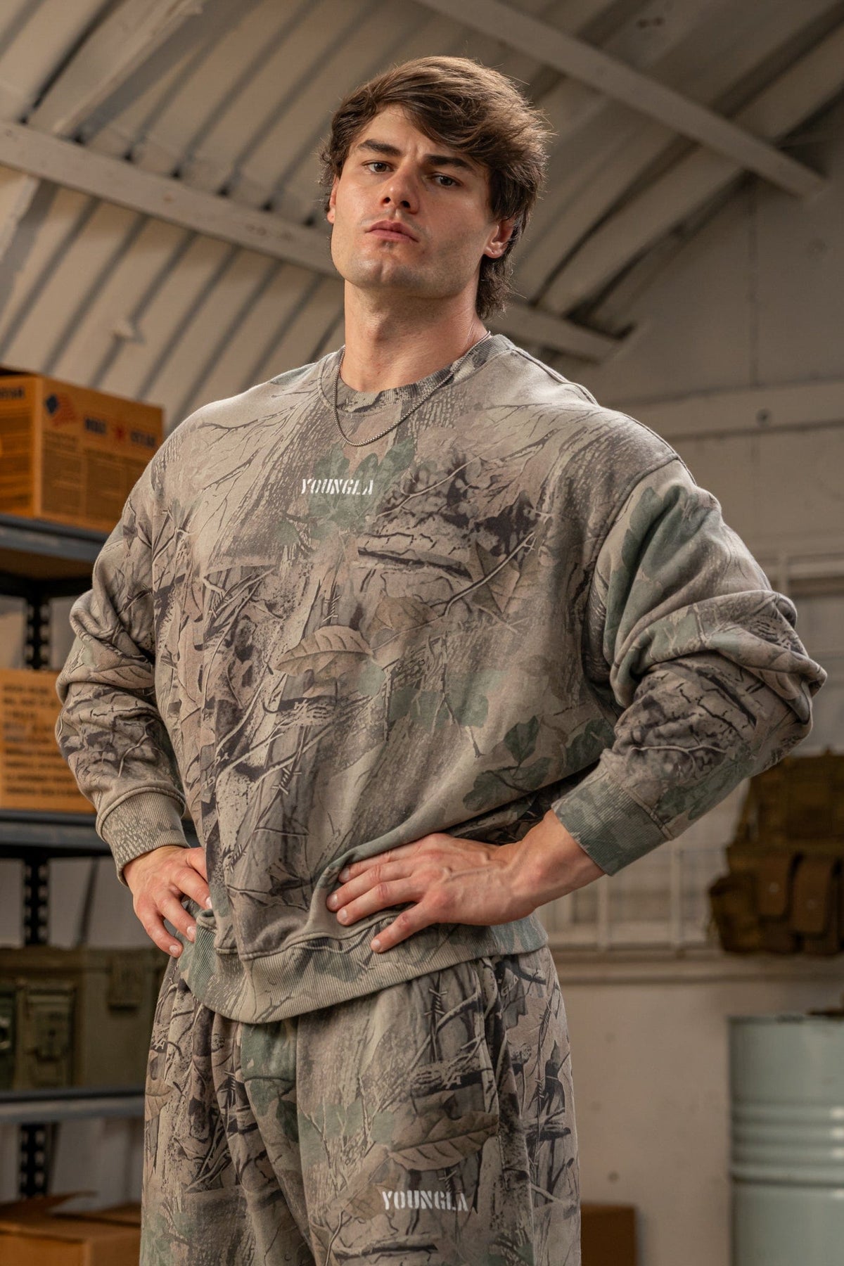 5206 - Tree Camo Collection - Crewnecks - heavyweight terry, ribbed details, durable and comfortable, bold camo print for gym-to-street style in Beige Tree Camo.